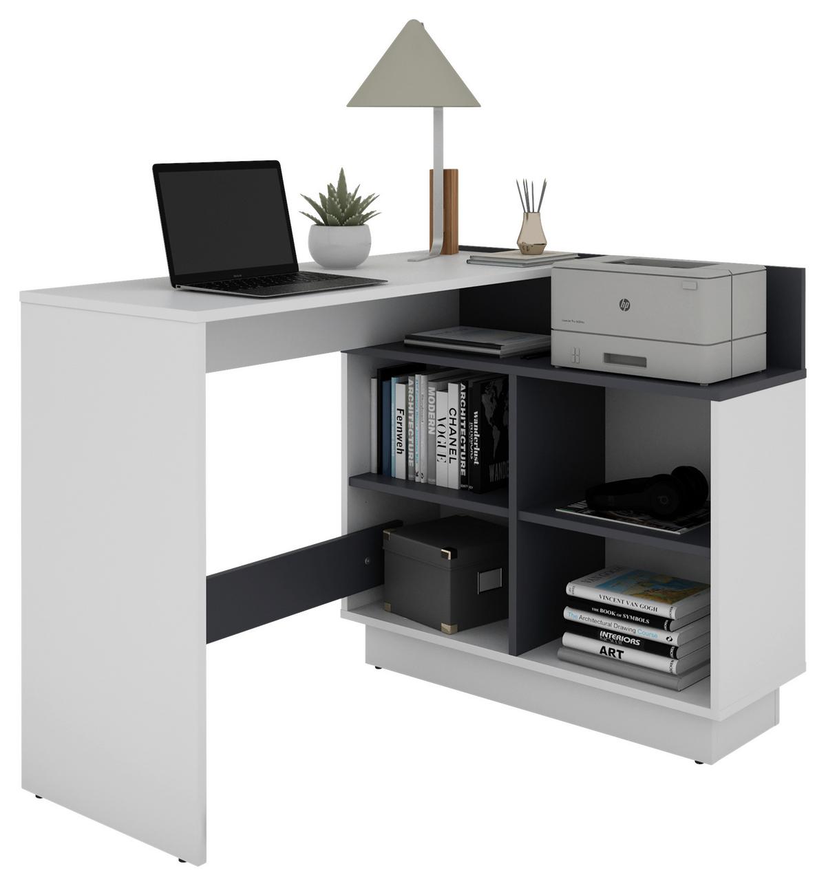 Eckschreibtisch Berni - Graphitfarben/Weiß, MODERN, Holzwerkstoff (102/80/77,5cm) - MID.YOU
