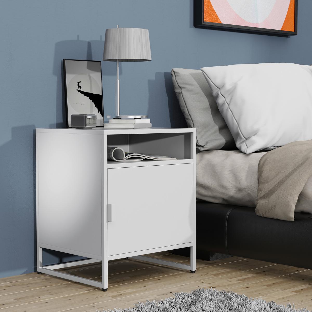 Nachkästchen Weiß H: 55 cm Flokas L - Schwarz/Weiß, MODERN, Holzwerkstoff (45/55/40cm) - MID.YOU