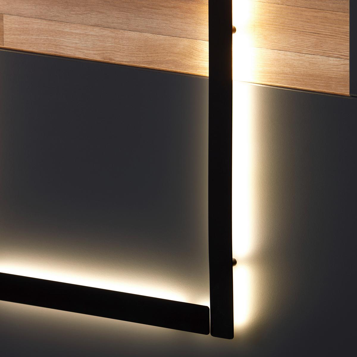 Schwebetürenschrank + LED 270cm , Graphit/Eiche Dekor - Eichefarben/Graphitfarben, KONVENTIONELL, Holzwerkstoff (270/225,5/60cm) - James Wood