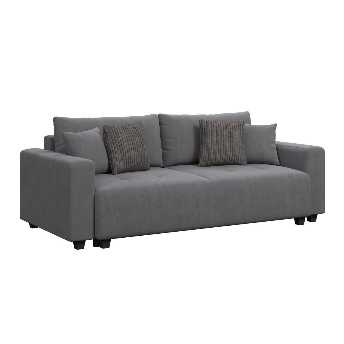 Veľká pohovka LILY, antracitový velúr, s vankúšmi - čierna/antracitová, Trend, kov/drevo (240/90,5/119cm) - Luca Bessoni