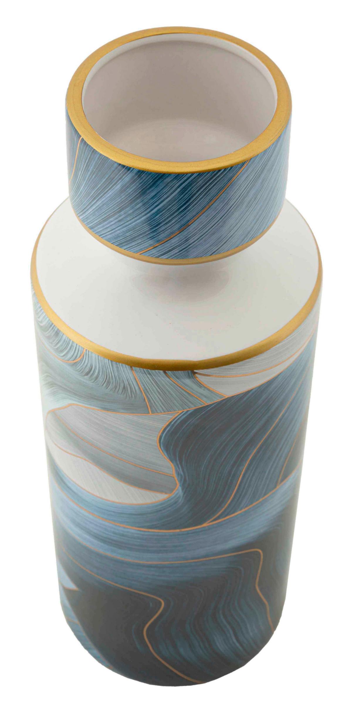 Vase Elegant Tall Blau/Grautöne/Gold B:14cm - Blau/Goldfarben, Basics, Keramik (14/40/14cm)