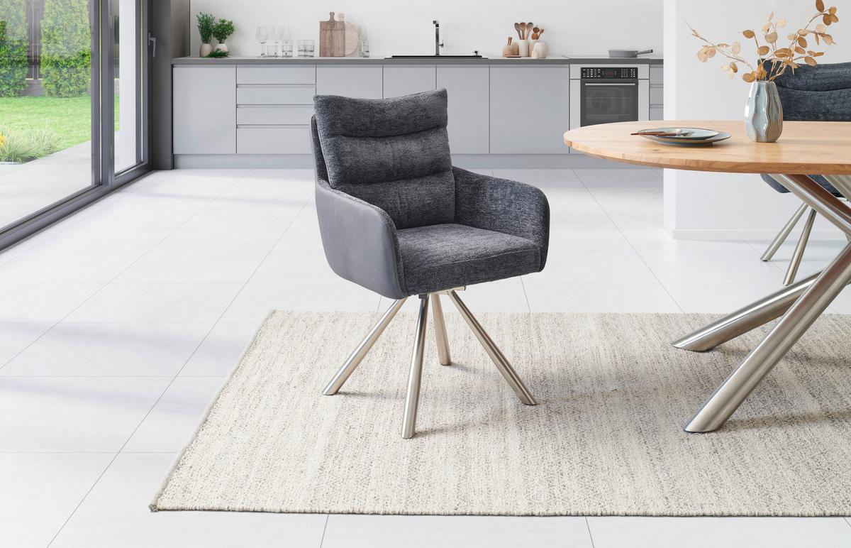 Armlehnstuhl Enid Webstoff Anthrazit, B: 60 cm - Anthrazit/Nickelfarben, KONVENTIONELL, Textil/Metall (60/92/65cm) - Livetastic