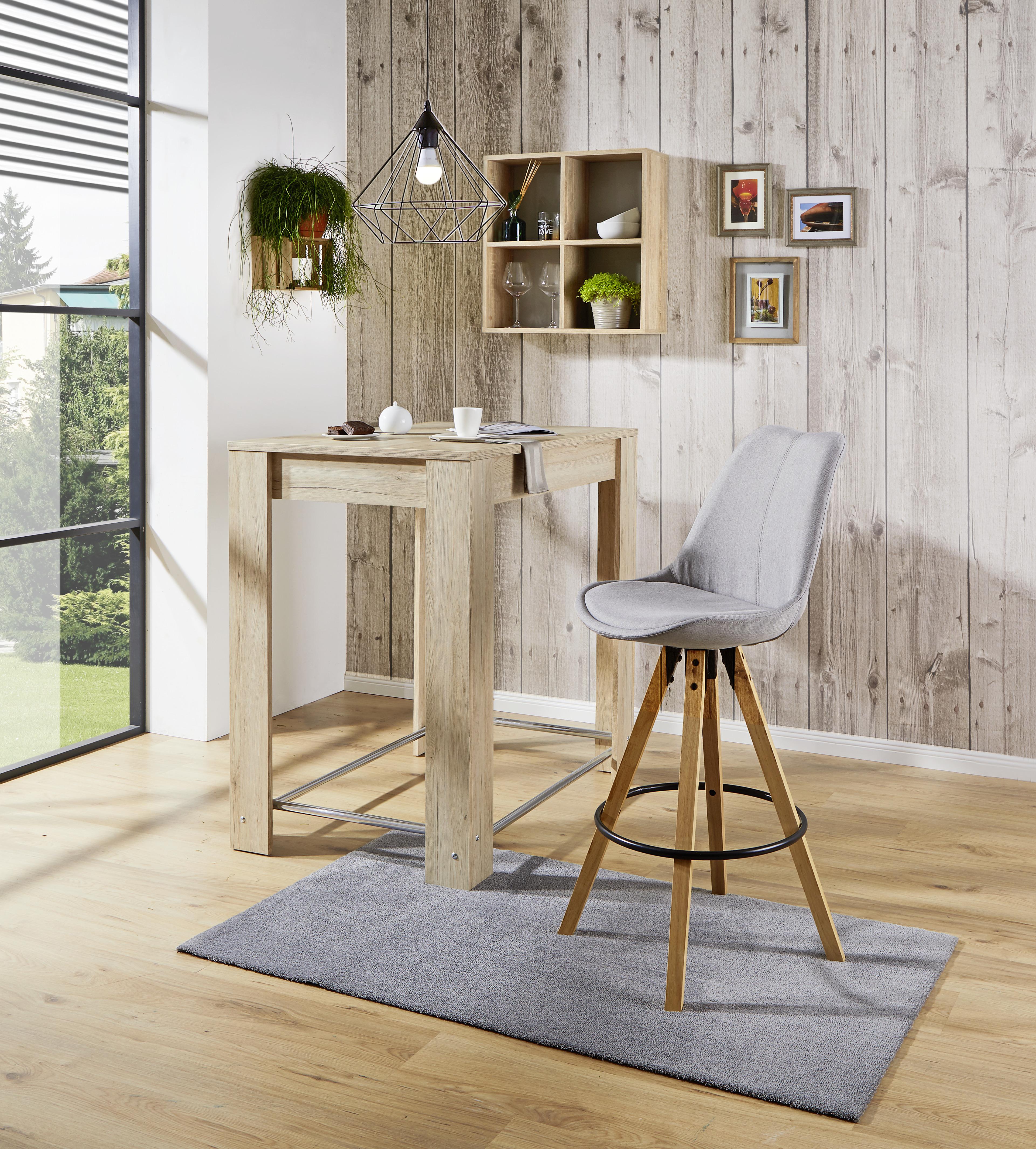 Barhocker mit Lehne Candy Hellgrau/Kautschukholz - Hellgrau/Naturfarben, MODERN, Holz/Textil (49/113,5/56cm) - MID.YOU