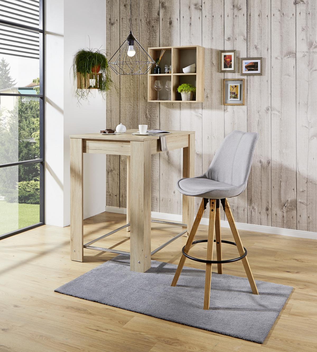 Barhocker Mit Lehne Candy Hellgrau/kautschukholz - Hellgrau/Naturfarben, MODERN, Holz/Textil (49/113,5/56cm) - MID.YOU