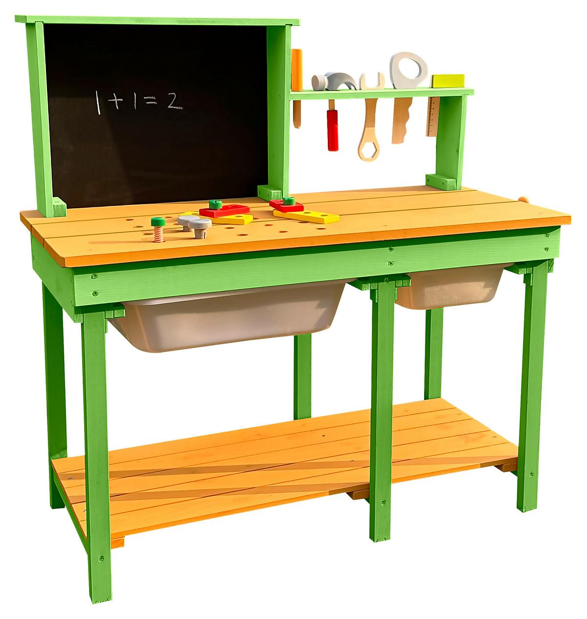 Kinderwerkbank Tobias - Naturfarben/Hellgrün, Trend, Holz (79,1/80/37cm) - James Wood