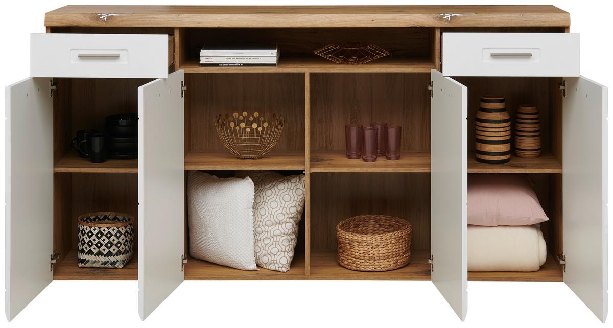 Sideboard mit Soft-Close B: 200 cm Auris, Weiß/Eiche Dekor - MODERN, Holzwerkstoff (200/104,7/43,1cm) - Luca Bessoni