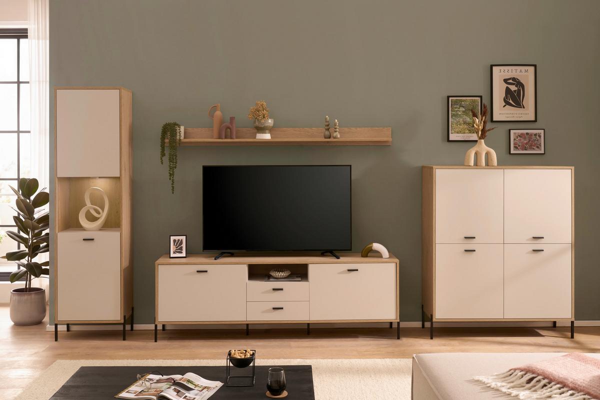 Wohnwand Fredericia Kaschmir/Eichefarben B: 384 cm - Kaschmir/Eichefarben, Design, Holzwerkstoff (384/206/40cm) - MID.YOU