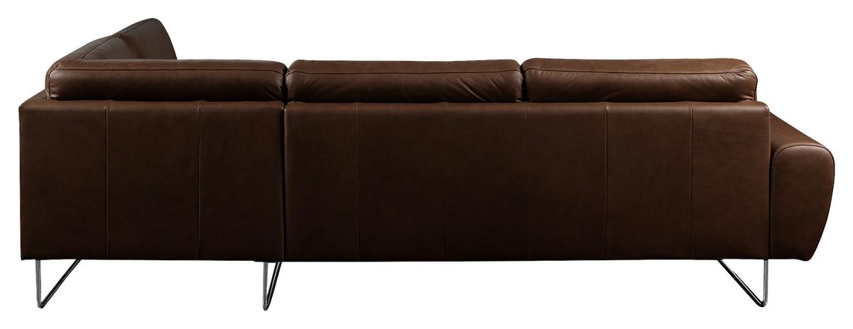 Ecksofa Spring Dunkelbraun Chrom S: 273x250cm - Chromfarben/Dunkelbraun, Design, Leder (273/250cm) - Livetastic