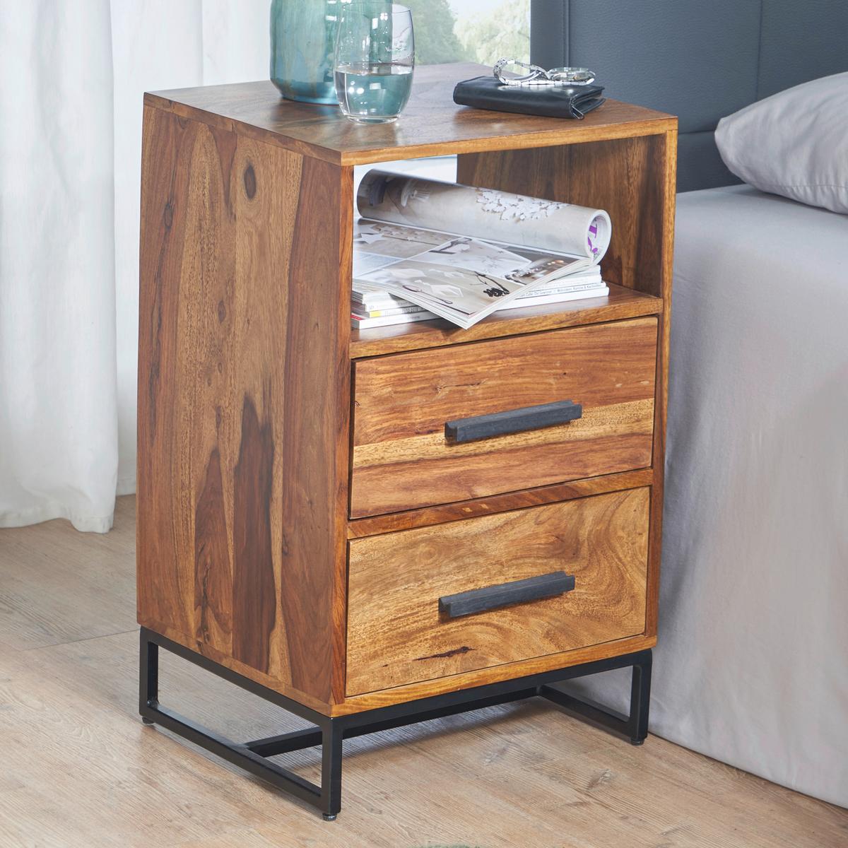 Nachttisch Sheeshamfarben B: 40 cm - Sheeshamfarben/Schwarz, Design, Holz/Metall (40/66/35cm) - MID.YOU