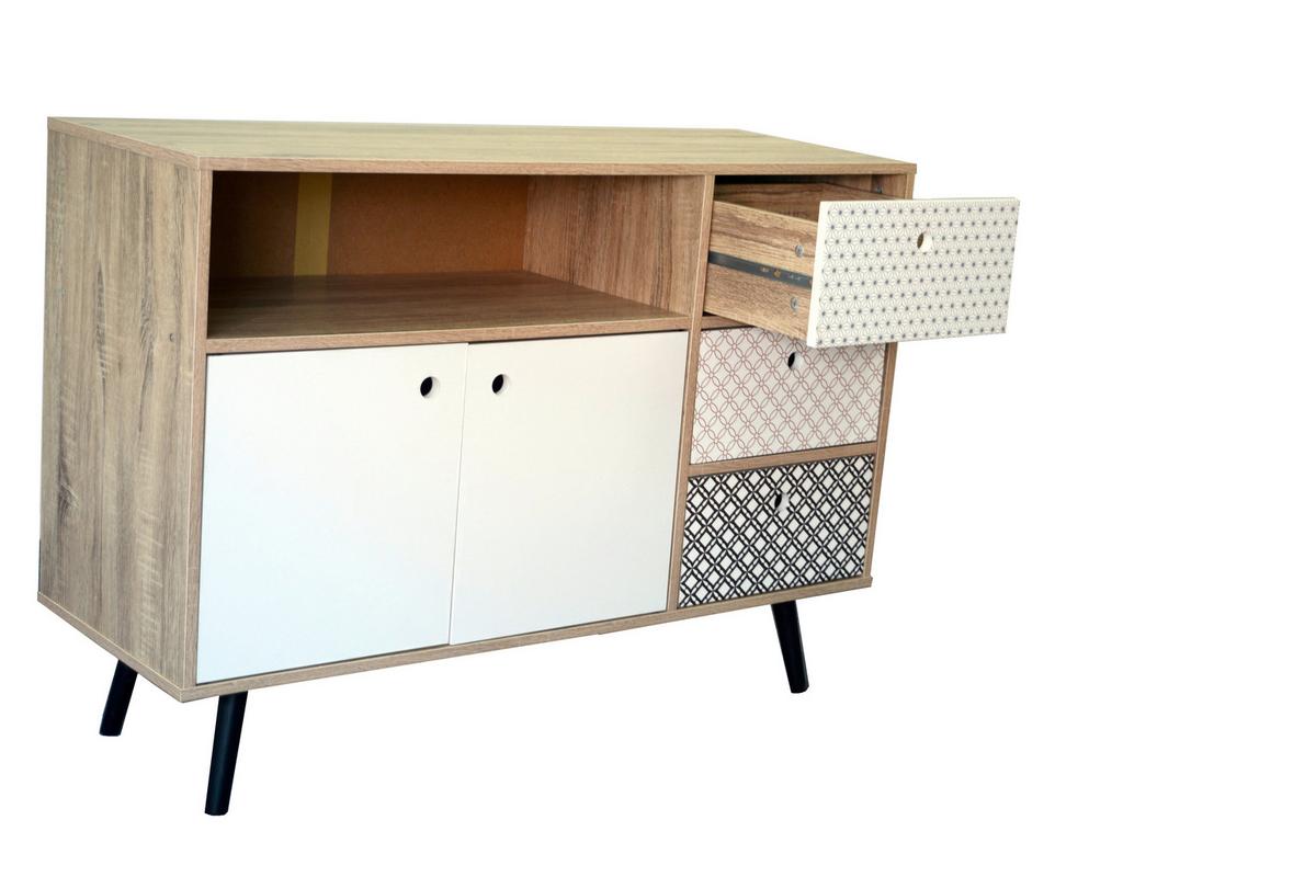 Sideboard Multicolor, Weiß, Eiche Dekor B: 106,5cm - Eichefarben/Multicolor, Design, Holzwerkstoff (106,5/77/39cm) - Livetastic