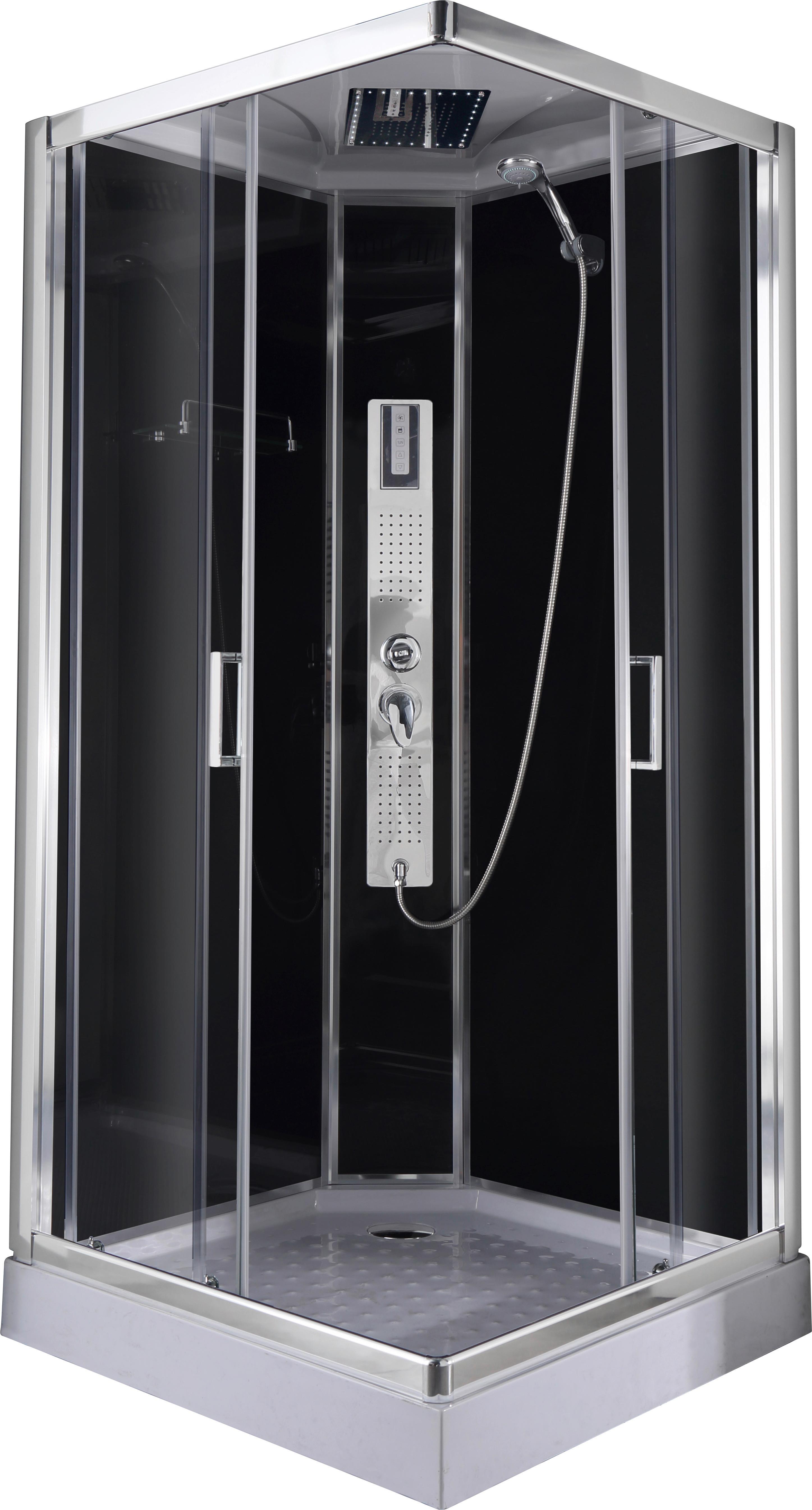 Duschkabine Design 2 Komplett-Set Eckeinstieg - Chromfarben/Schwarz, MODERN, Glas/Metall (90/90/215cm)