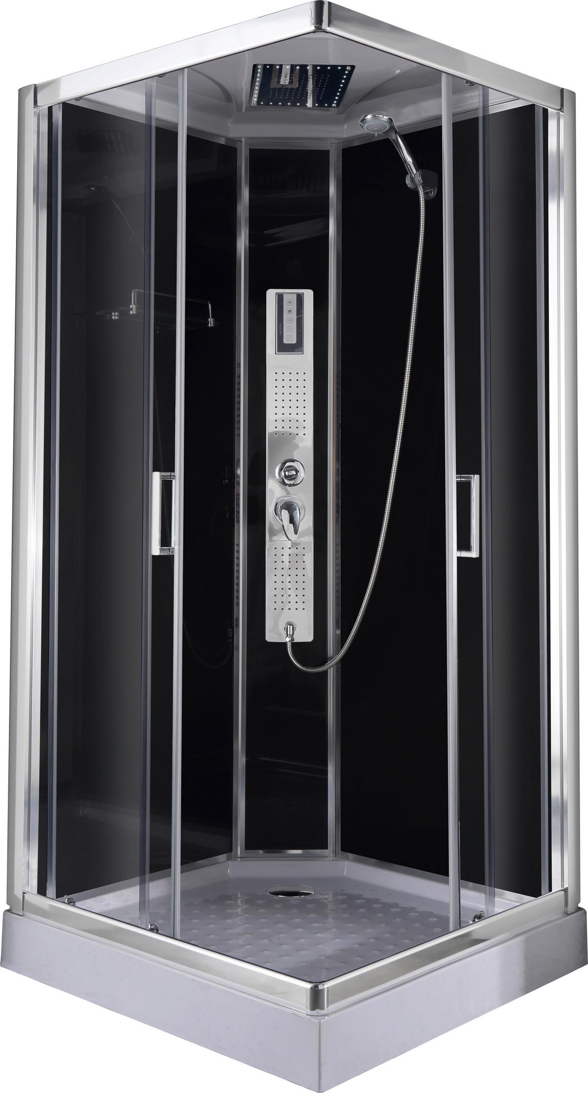 Duschkabine Design 2 Komplett-Set Eckeinstieg - Chromfarben/Schwarz, MODERN, Glas/Metall (90/90/215cm)