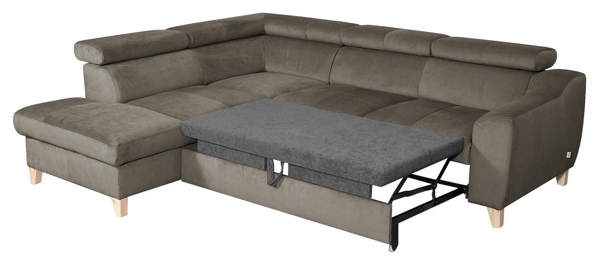 Ecksofa Aspen Mit Bettkasten Webstoff Graubraun 208x245 Cm - Graubraun/Buchefarben, Design, Textil (208/245cm) - Livetastic