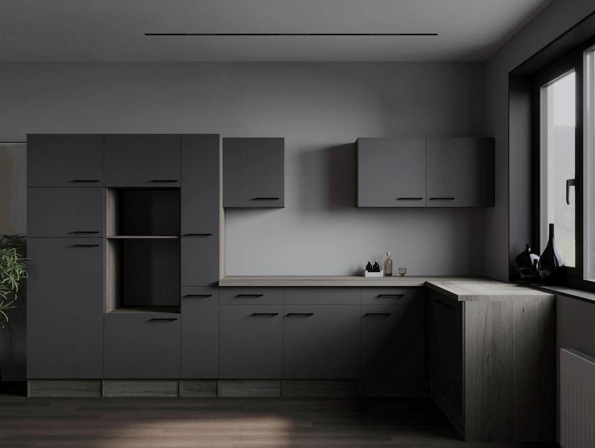 Eckküche Oliver Grau, Eiche Dekor S: 370x172cm - Eichefarben/Grau, Design, Holzwerkstoff (370/172cm) - Respekta