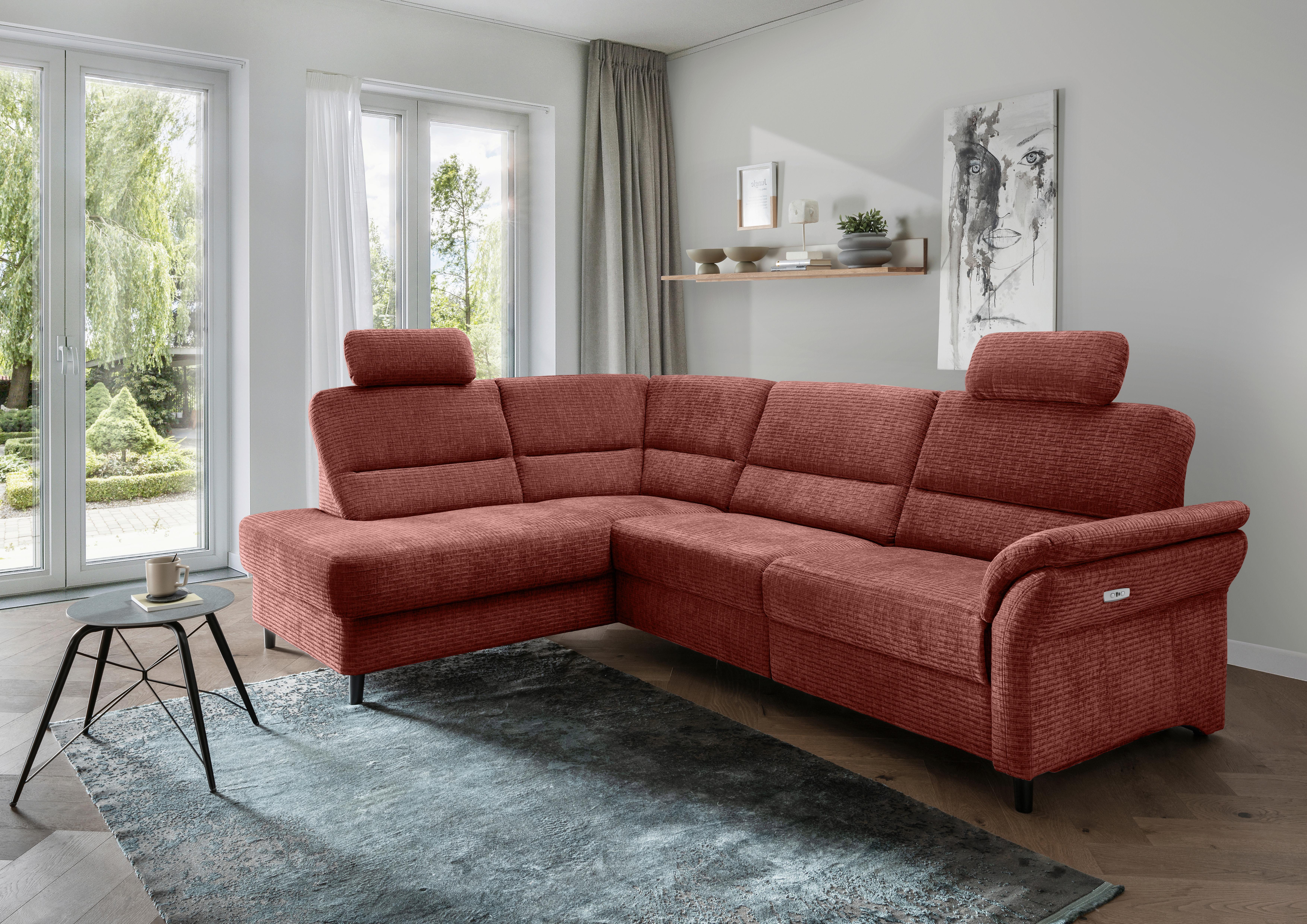 Ecksofa Cavoli Koralle Relaxfunktion S: 190x266 cm - Koralle/Schwarz, MODERN, Textil (190/266cm) - Livetastic