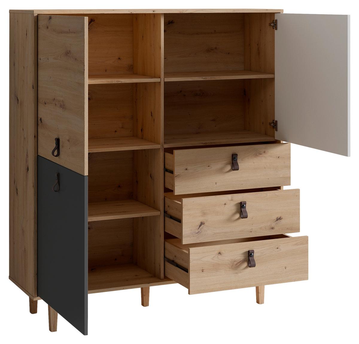 Highboard Bill Eiche Artisan/ Anthrazit/weiß B: 120 Cm - Eichefarben/Anthrazit, Design, Holzwerkstoff (120/135/36,5cm) - MID.YOU