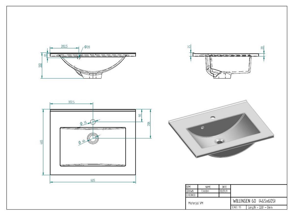 Waschbecken mit Unterschrank Siena B: 60cm Weiß/Eiche Dekor - Weiß/Sonoma Eiche, MODERN, Holzwerkstoff/Stein (60cm) - Held