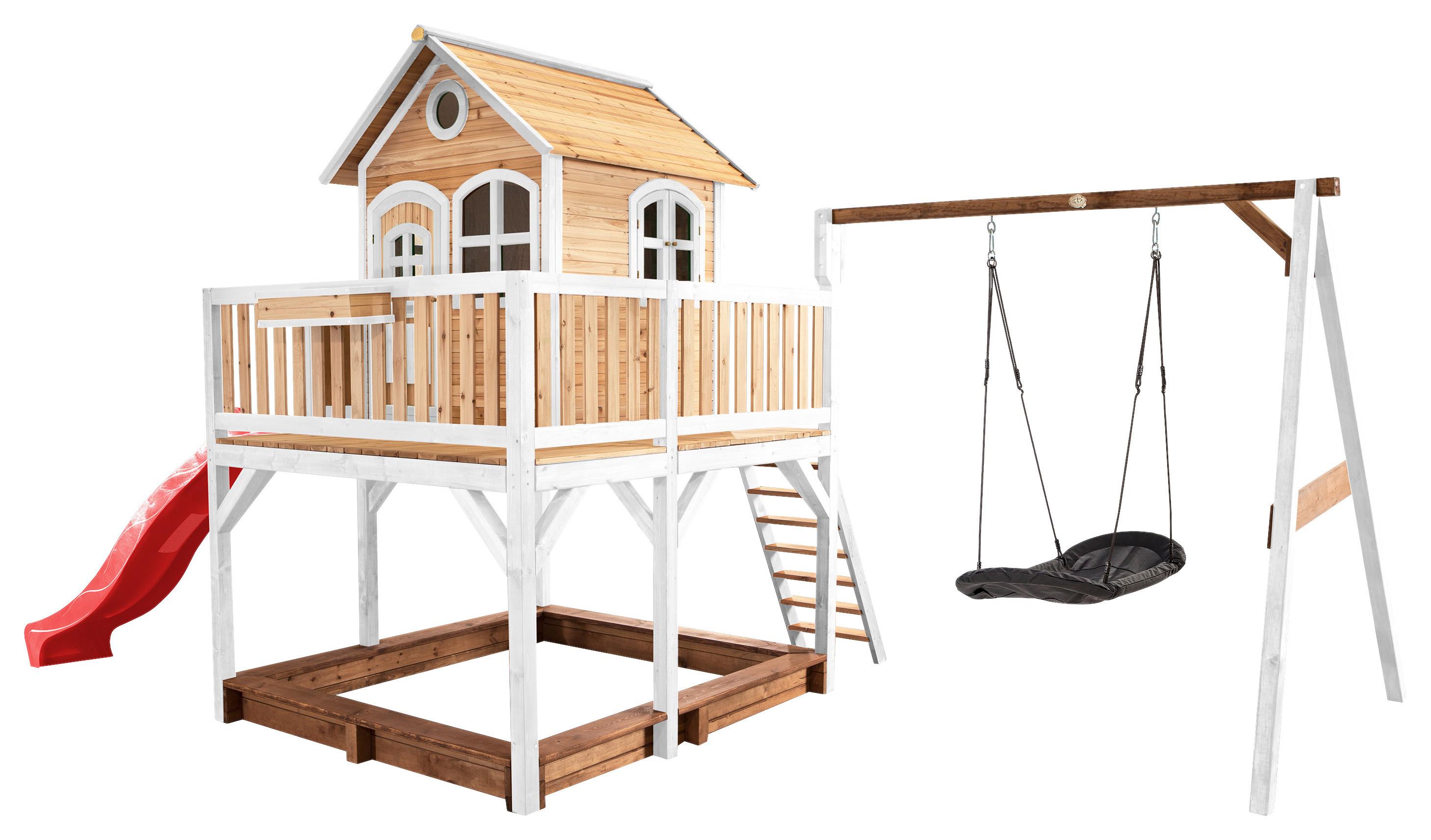 Spielturm A030.158.21 - Rot/Braun, KONVENTIONELL, Holz (613/291/277cm) - Ambia Garden