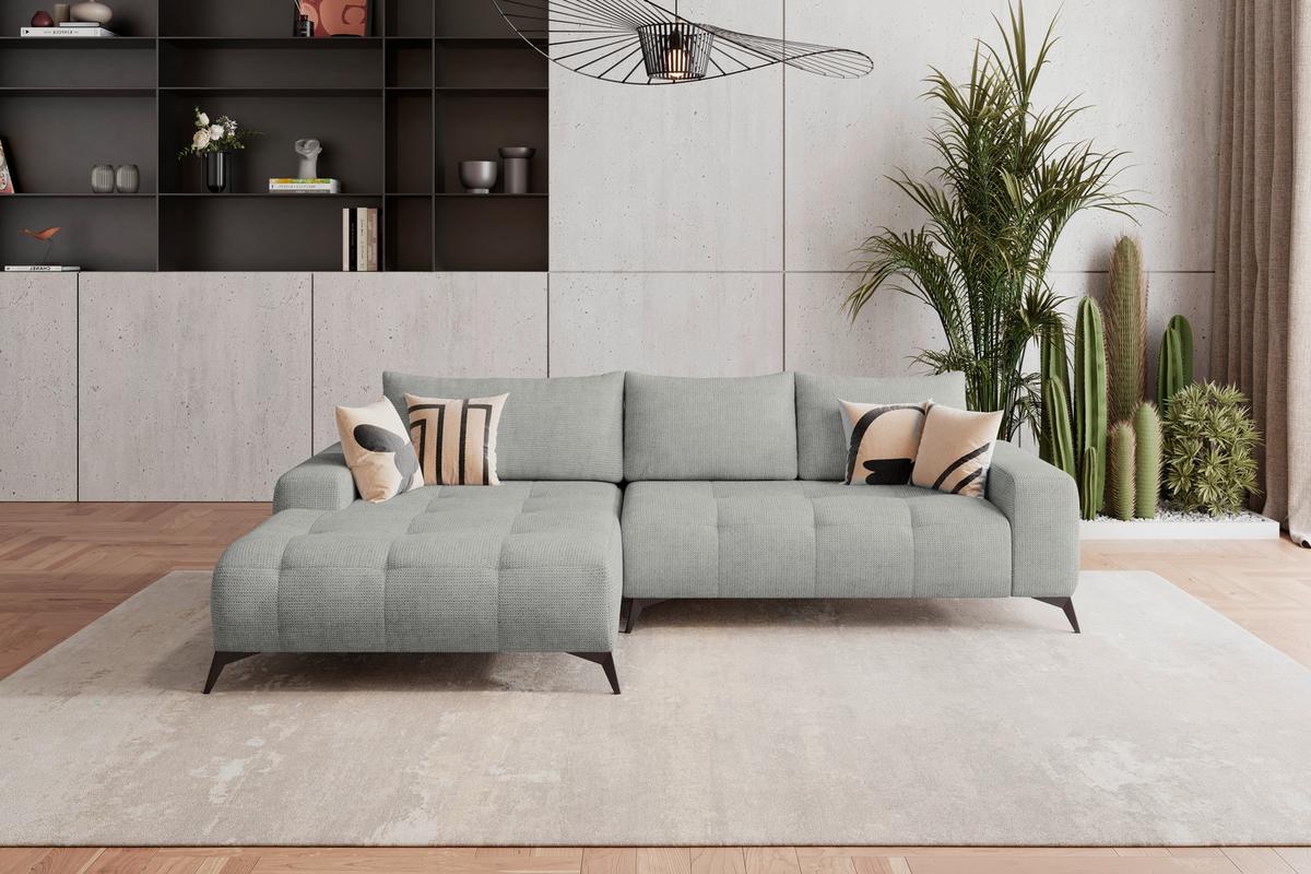 Ecksofa mit Schlaffunktion + Bettkasten Mauro 175x290 cm - Hellgrau/Schwarz, Trend, Textil (175/290cm) - Luca Bessoni