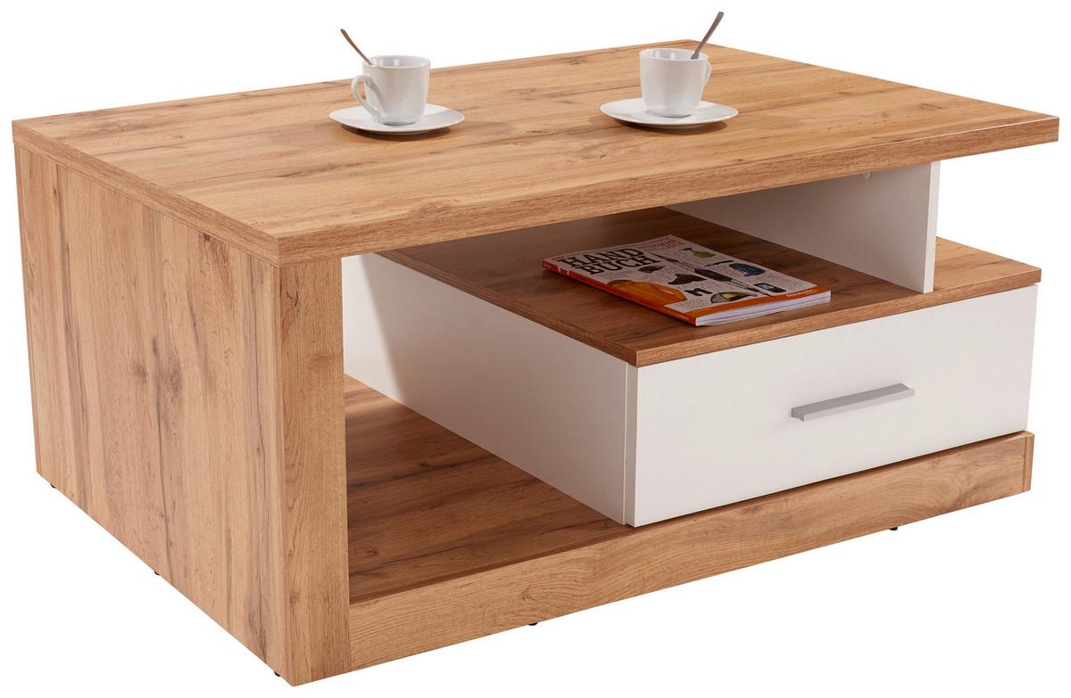 Couchtisch mit Stauraum Iguan, Wotan Eiche Dekor/Weiß - Eichefarben/Weiß, MODERN, Holzwerkstoff (110/45/67cm)