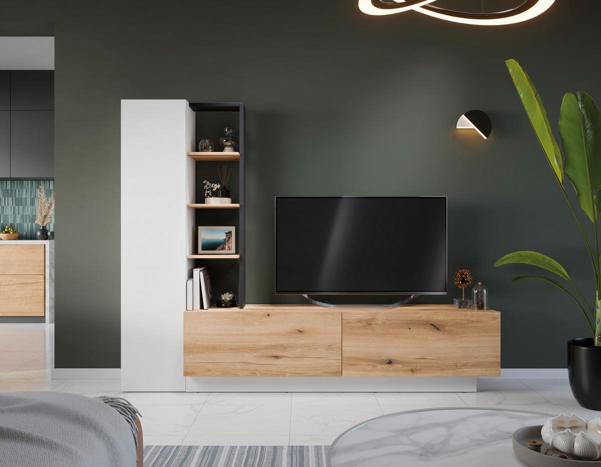 Szekrénysor Tevisa - tölgyfa színű/fekete, Modern, faalapú anyag (230/180/41,6cm)