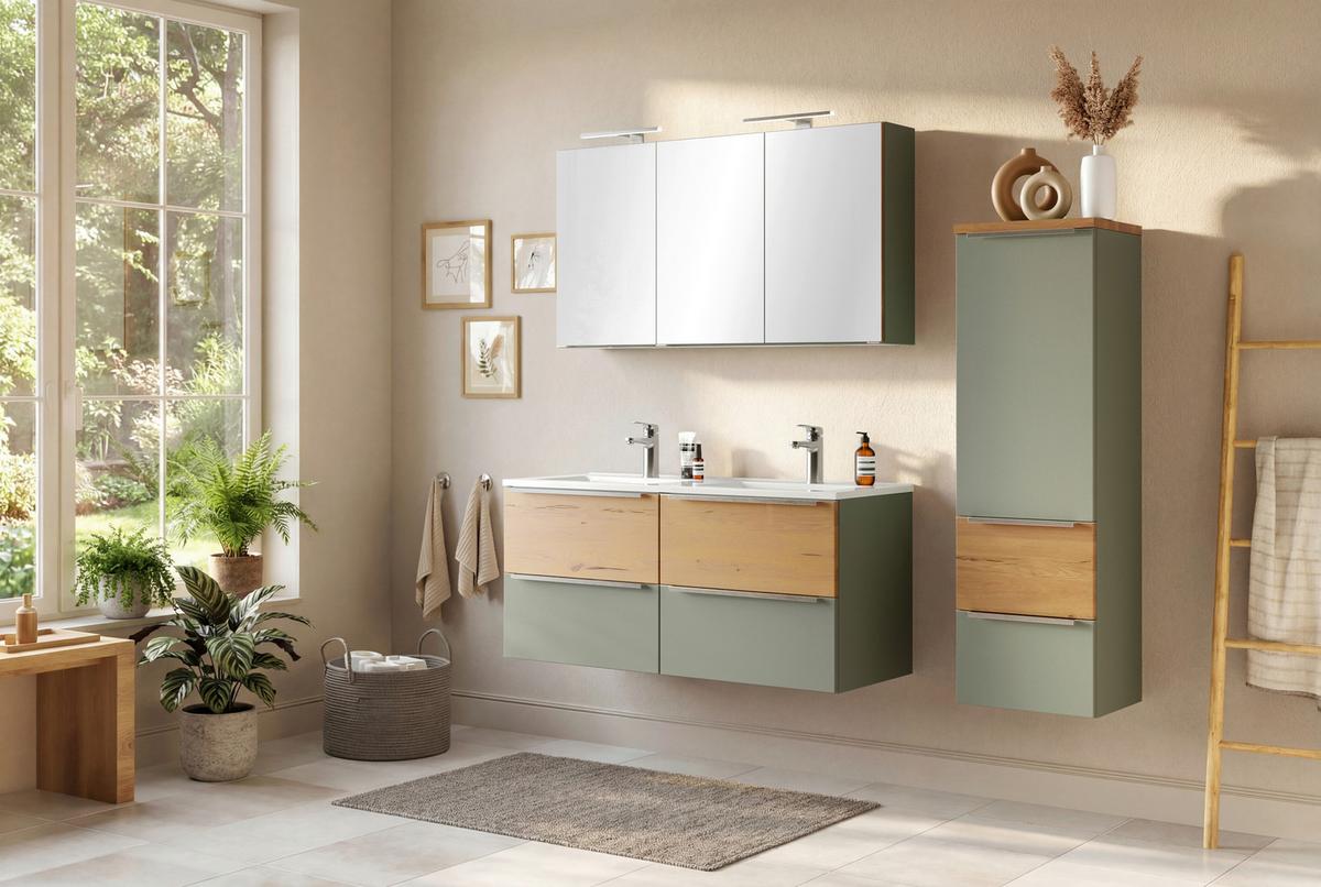 SPIEGELSCHRANK Verona Schilfgrün B: 120cm - Schilfgrün/Wildeiche, Trend, Glas/Holzwerkstoff (120/64/20cm) - Held