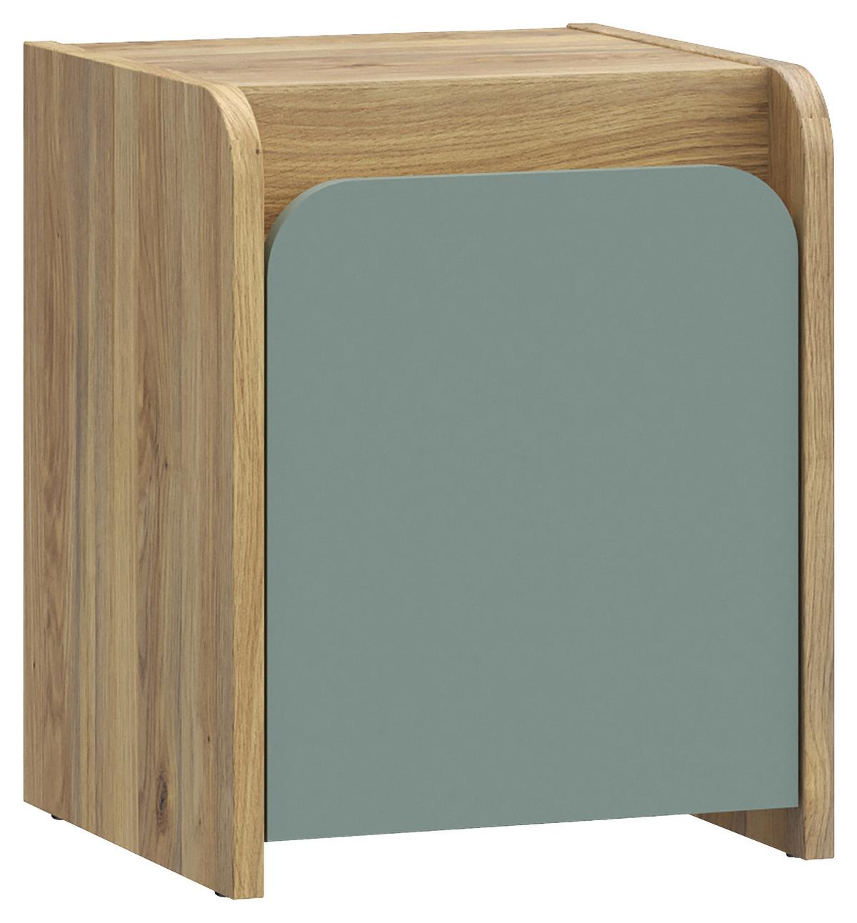 NOČNÍ STOLEK HOA - barvy dubu/šalvějově zelená, Moderní, kompozitní dřevo (42,4/52,5/41,3cm)