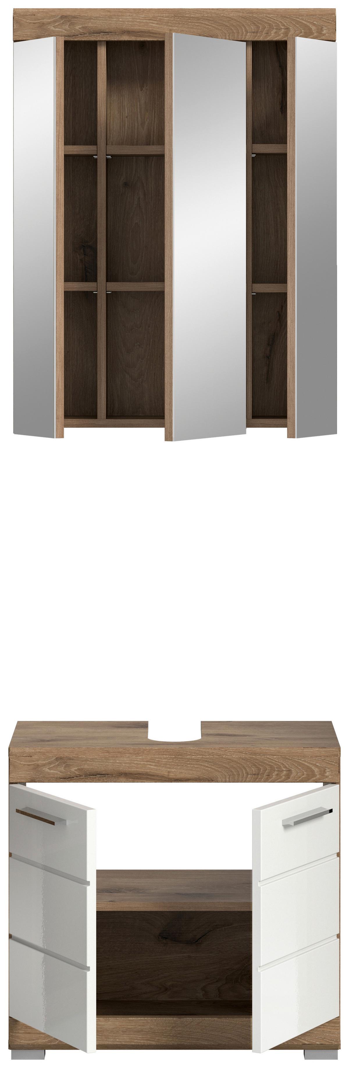 Badezimmer Wave Eichefarben Dekor Weiß Hg - Eichefarben/Weiß Hochglanz, MODERN, Glas/Holzwerkstoff (60cm) - MID.YOU