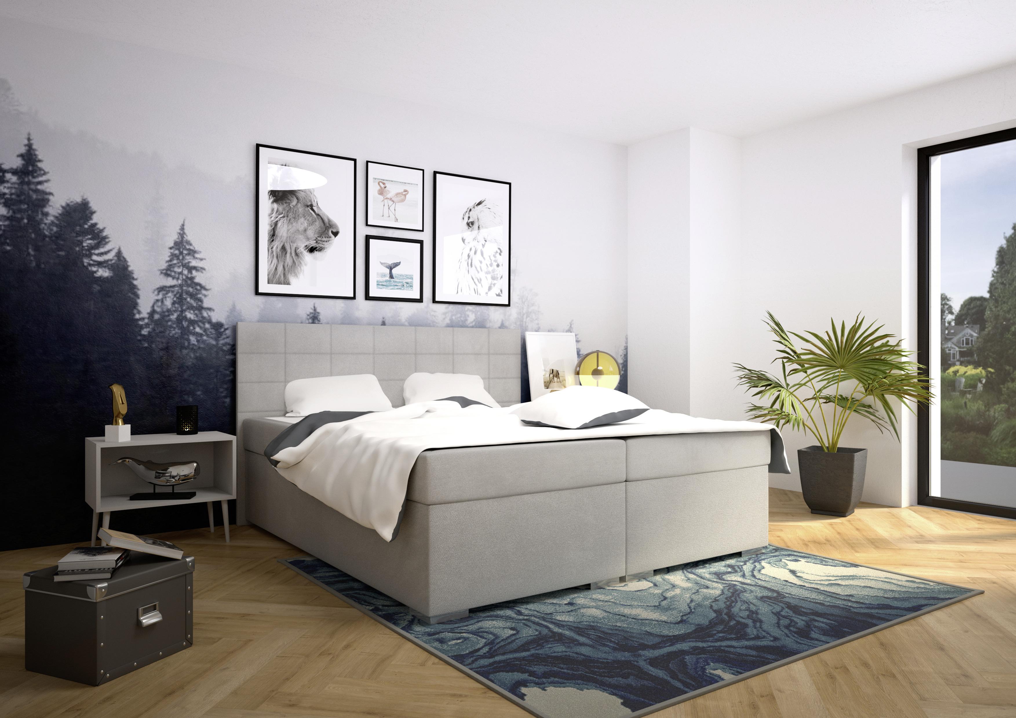 Kontinentálna Posteľ Lotta, 180x200, Sivá - sivá/strieborná, Moderný, drevo (180/200cm)