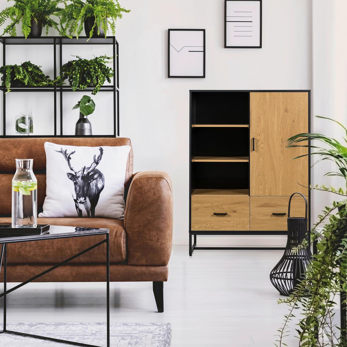 Highboard Amio Eichefarben, Schwarz B: 100 Cm - Eichefarben/Schwarz, MODERN, Holzwerkstoff (100/140/40cm) - MID.YOU
