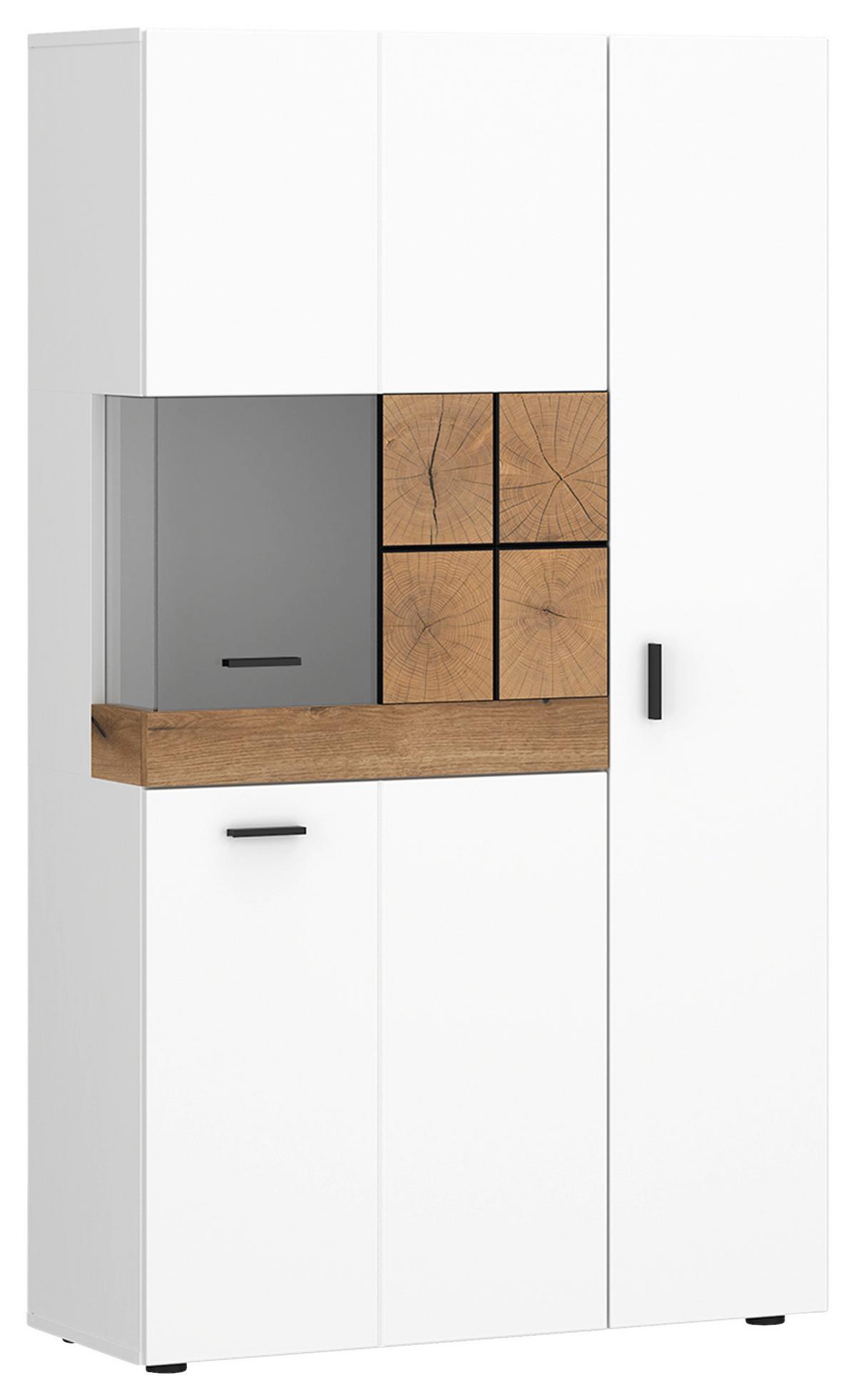 Vitrine Oreta B: 82 Cm Weiß Hochglanz/eichefarben - Eichefarben/Weiß Hochglanz, MODERN, Glas/Holzwerkstoff (82/146/36,6cm)