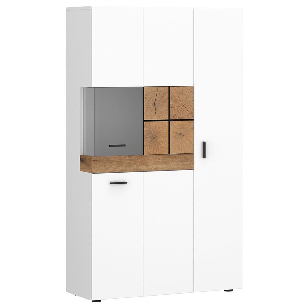 Vitrine Oreta B: 82 Cm Weiß Hochglanz/eichefarben