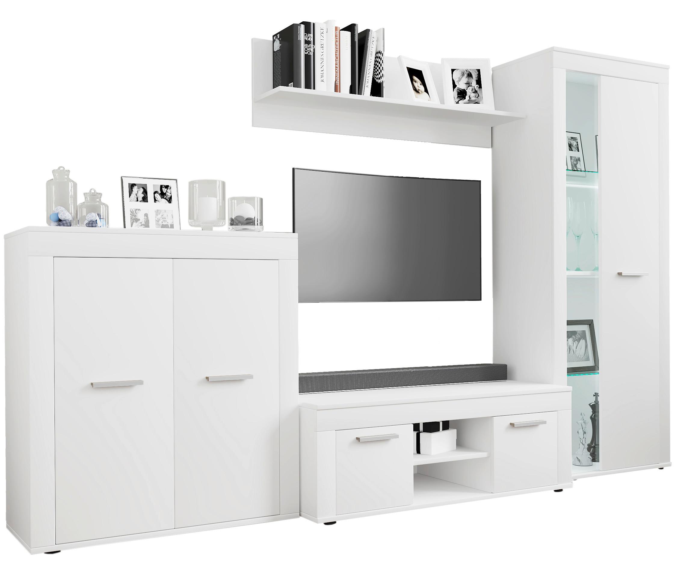 Wohnwand Usilo Weiß B: 242 cm - Schwarz/Weiß, Design, Glas/Holzwerkstoff (242/159/37cm) - MID.YOU