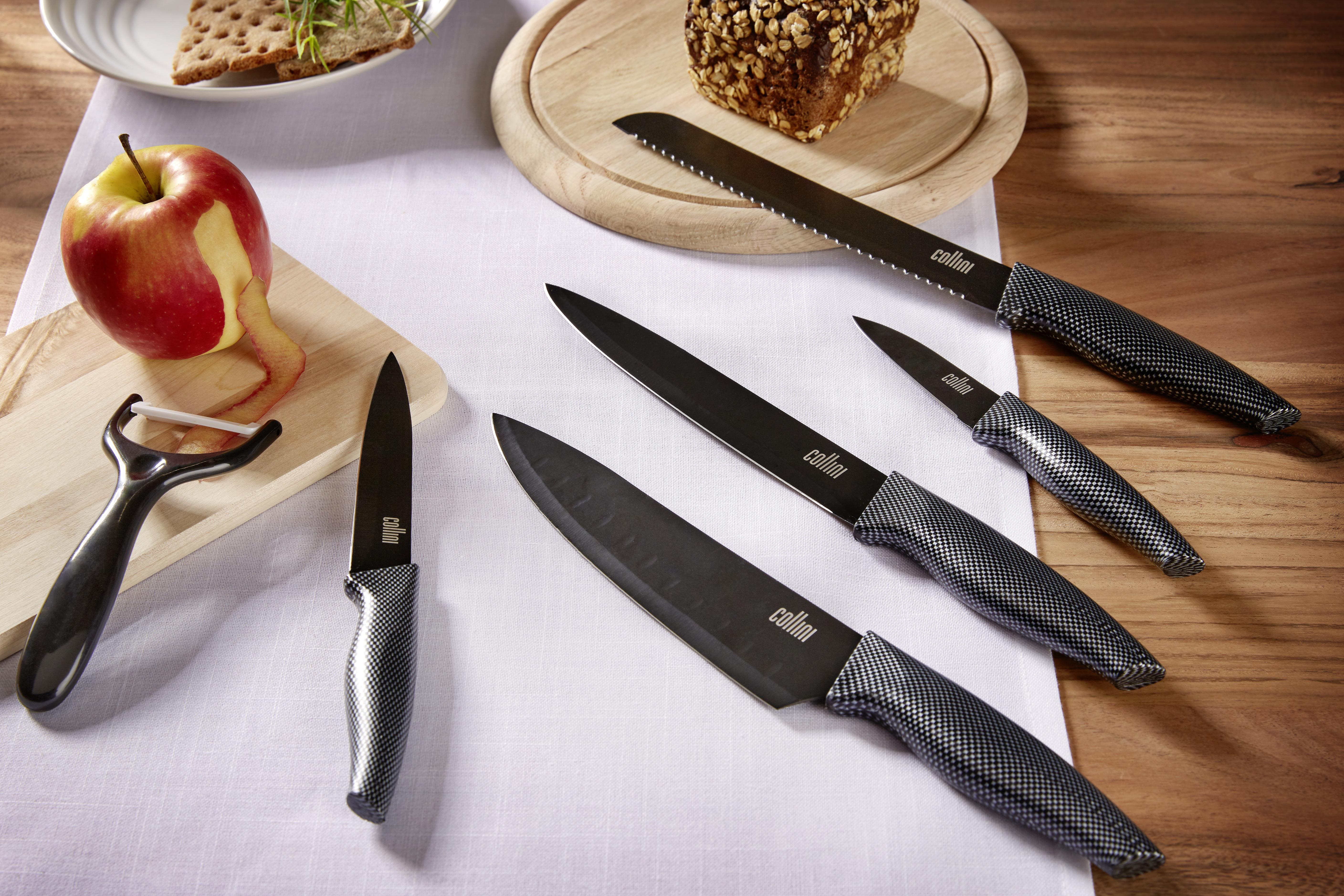 Collini Messerset Edelstahl/Schwarz 6-teilig, Antihaftbeschichtet