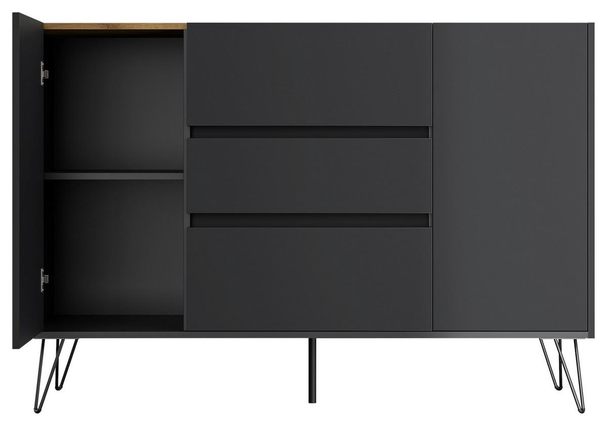 Sideboard Posseik Industrial Eichefarben/Graphitf. B:140 cm - Eichefarben/Schwarz, Design, Holzwerkstoff (140/93,6/42cm) - P & B