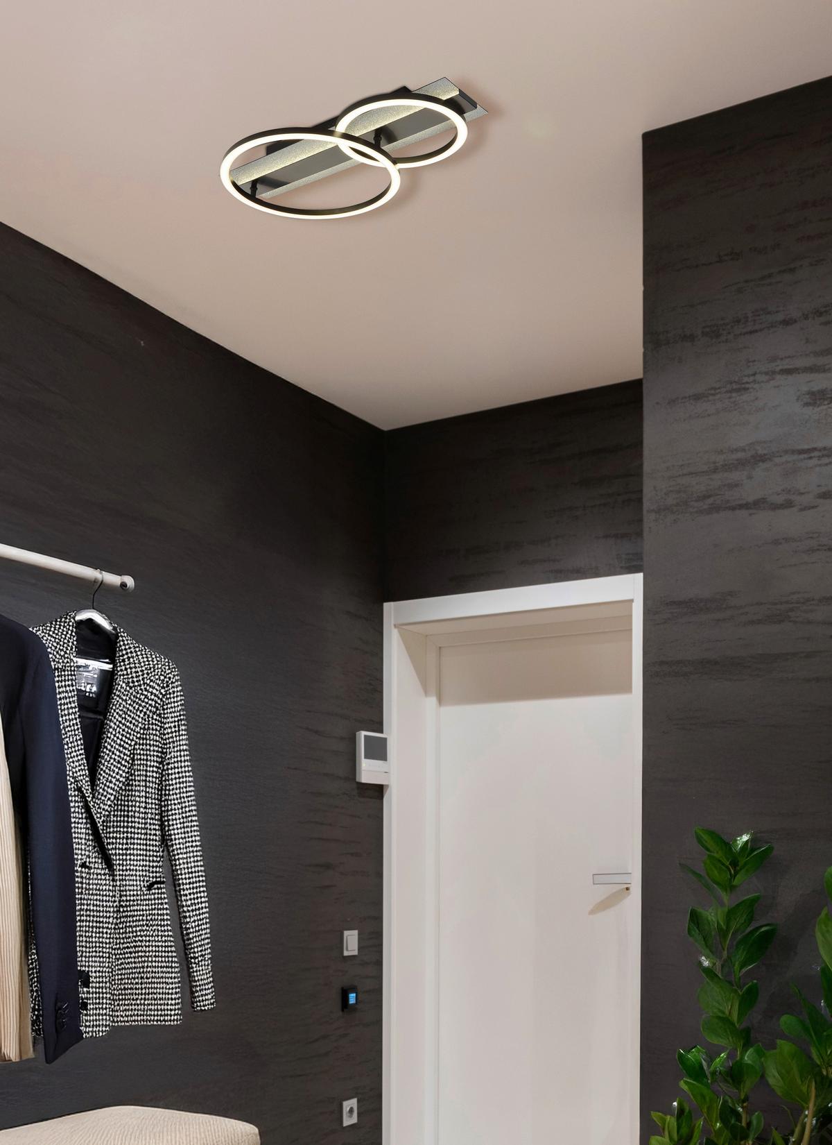 LED-Deckenleuchte 4000k, 30w - Silberfarben/Schwarzchrom, Design, Kunststoff/Metall (48,2/30/8,8cm) - Globo