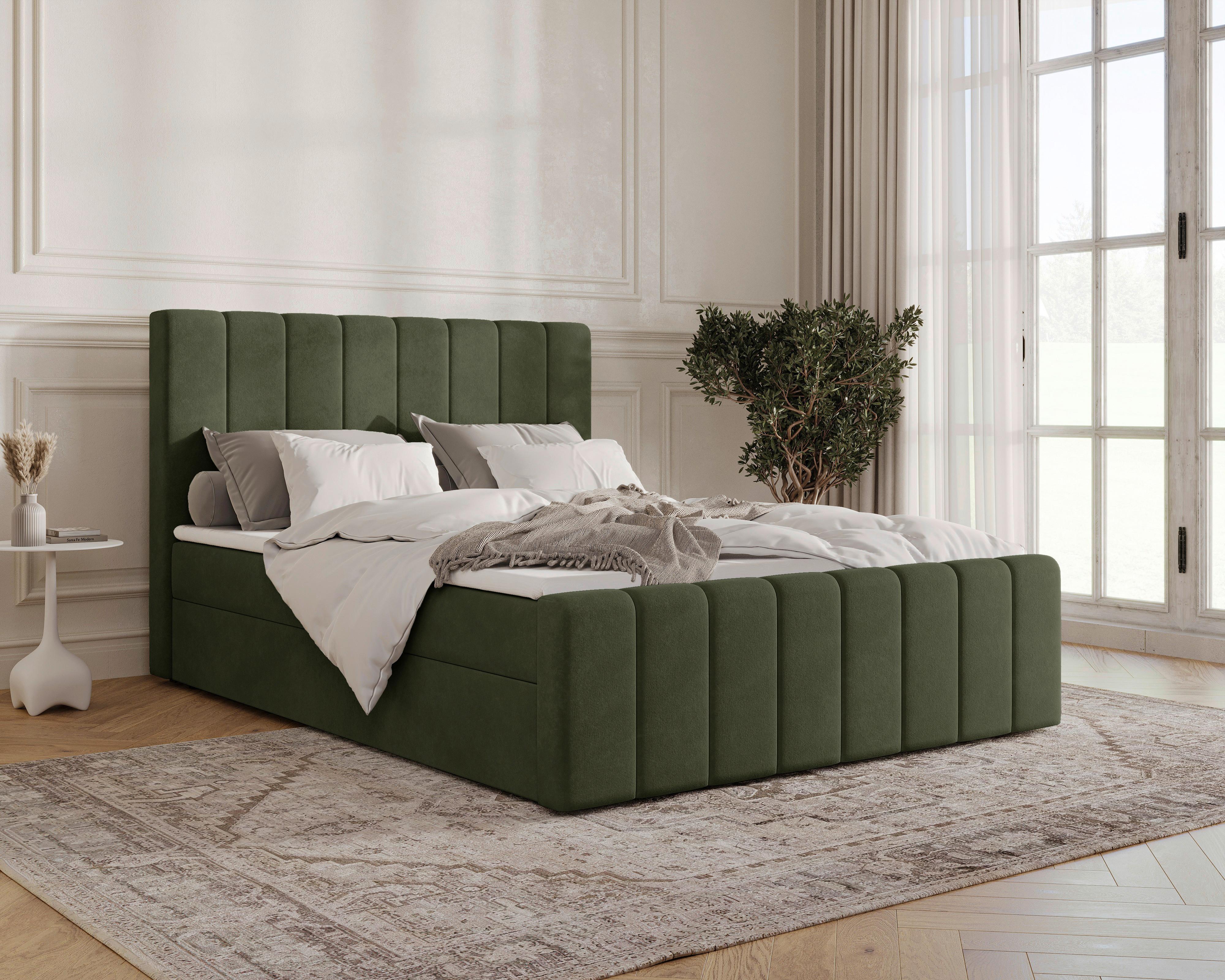 Boxbett Lila mit Topper 160x200 - Schwarz/Olivgrün, MODERN, Holz/Kunststoff (160/200cm) - Livetastic