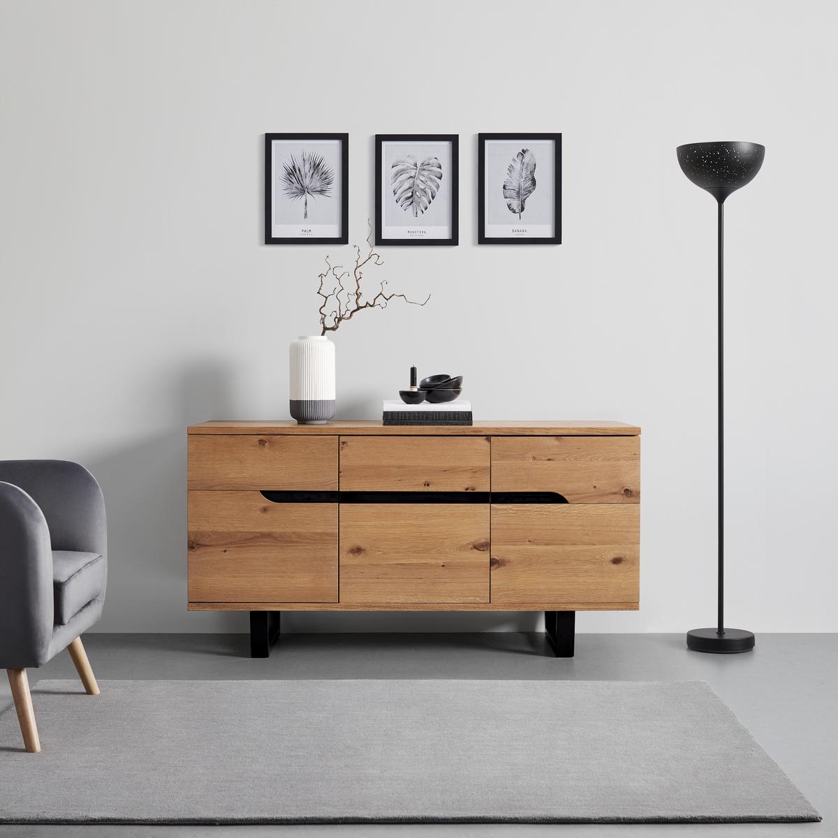 Široká komoda Juno š: 150cm - čierna/farba duba, Modern, kov/drevo (150/78/47cm) - Bessagi Home