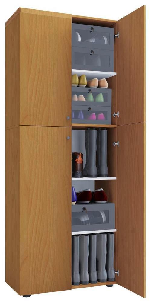 Schuhschrank Lona Buche Dekor 4-Türig Hoch B: 70 cm - Buchefarben/Schwarz, KONVENTIONELL, Holzwerkstoff (70/182/37cm) - MID.YOU