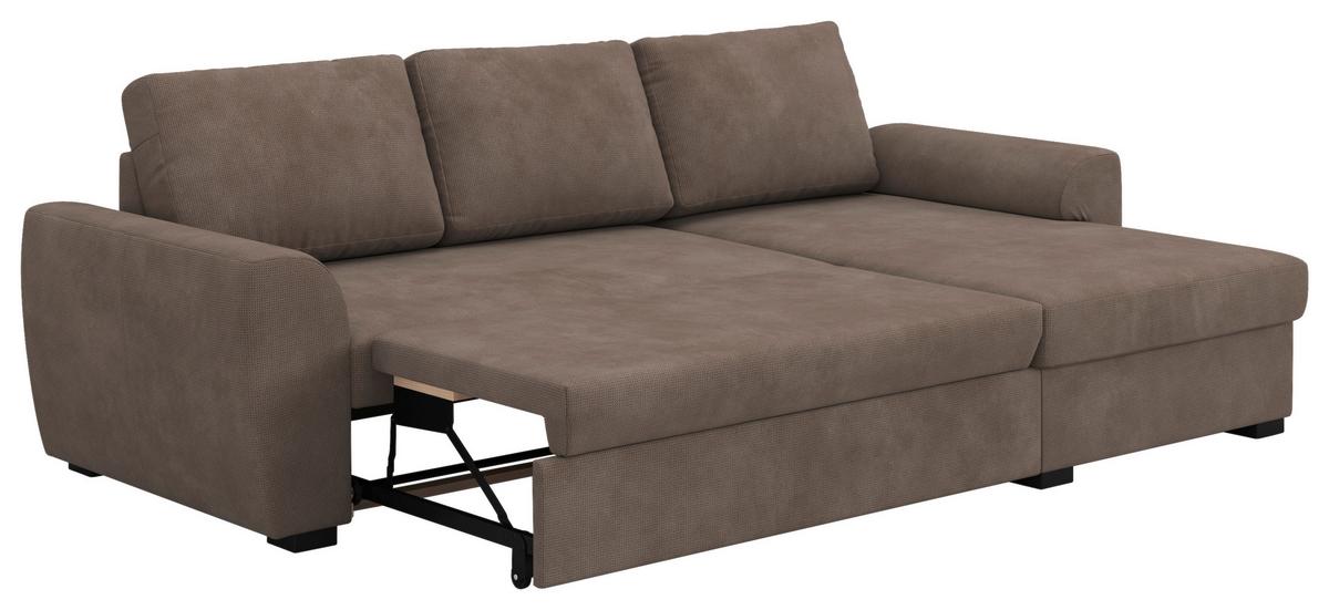 Ecksofa mit Bettfunktion Mikrofaser taupe, B: 253cm - Taupe/Schwarz, Trend, Textil (253/154cm) - MID.YOU