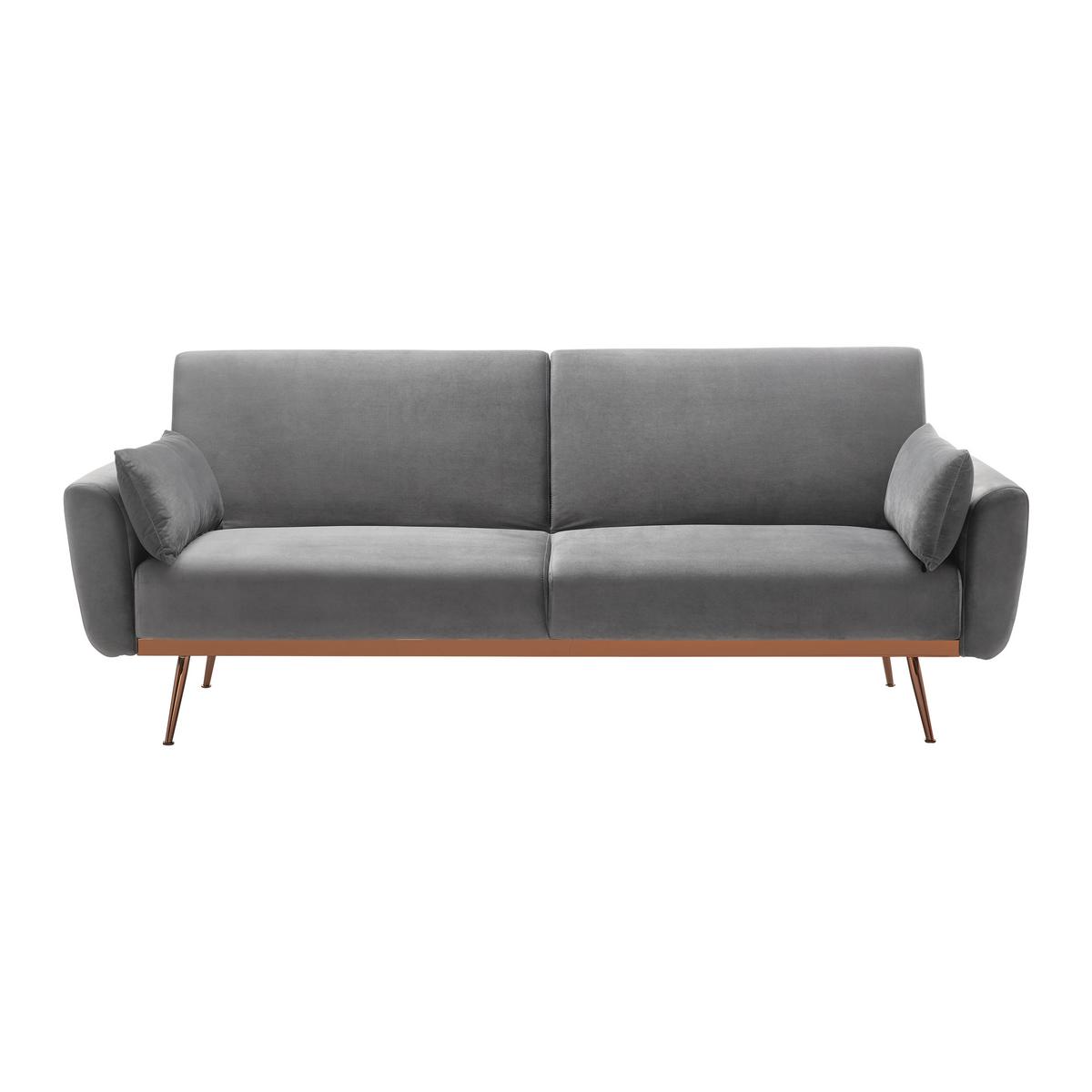 Rozkladacia pohovka s vankúšmi GUILIA, sivá - medená/sivá, Modern, kov/drevo (211/85/83cm) - Modern Living