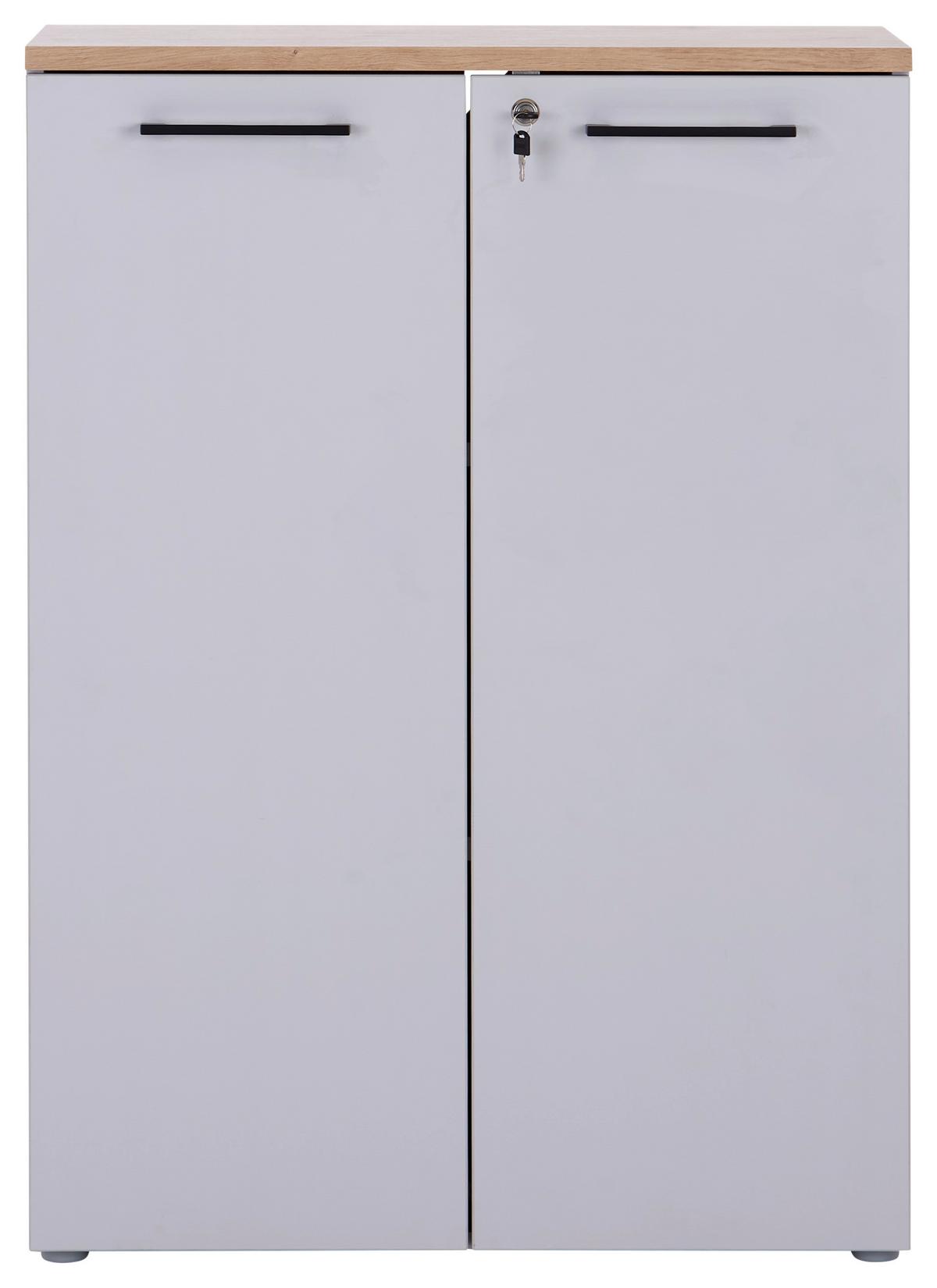 Aktenschrank versperrbar Eiche Dekor Weiß B: 80 cm - Eichefarben/Grau, MODERN, Holzwerkstoff (80/112/38cm)