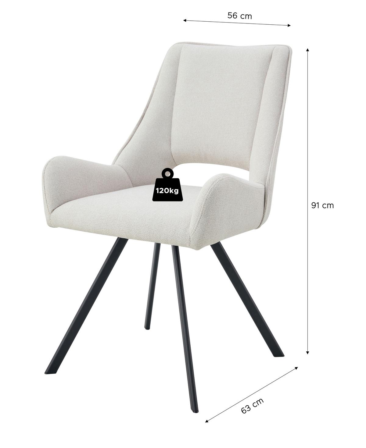 Stuhl-Set Helen Creme B: 56 cm - Creme/Schwarz, MODERN, Textil/Metall (56/91/63cm) - MID.YOU