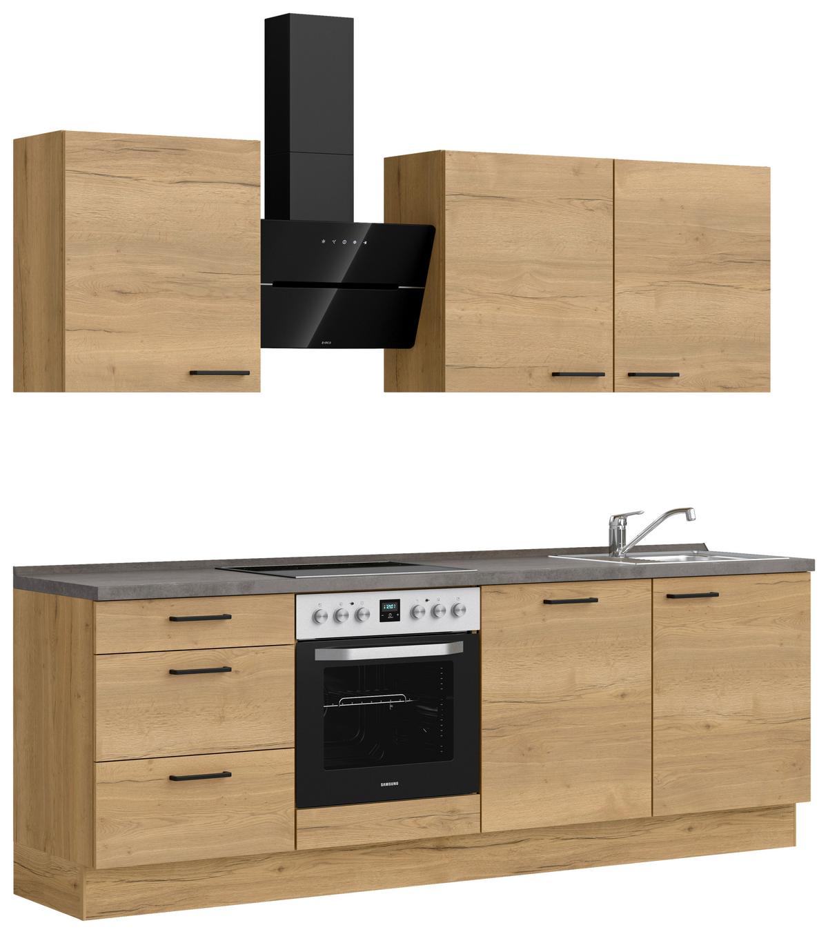 Kuchynská linka 240 cm, dub Sierra - čierna/farba duba, Modern, kov/kompozitné drevo (240cm) - Nobilia