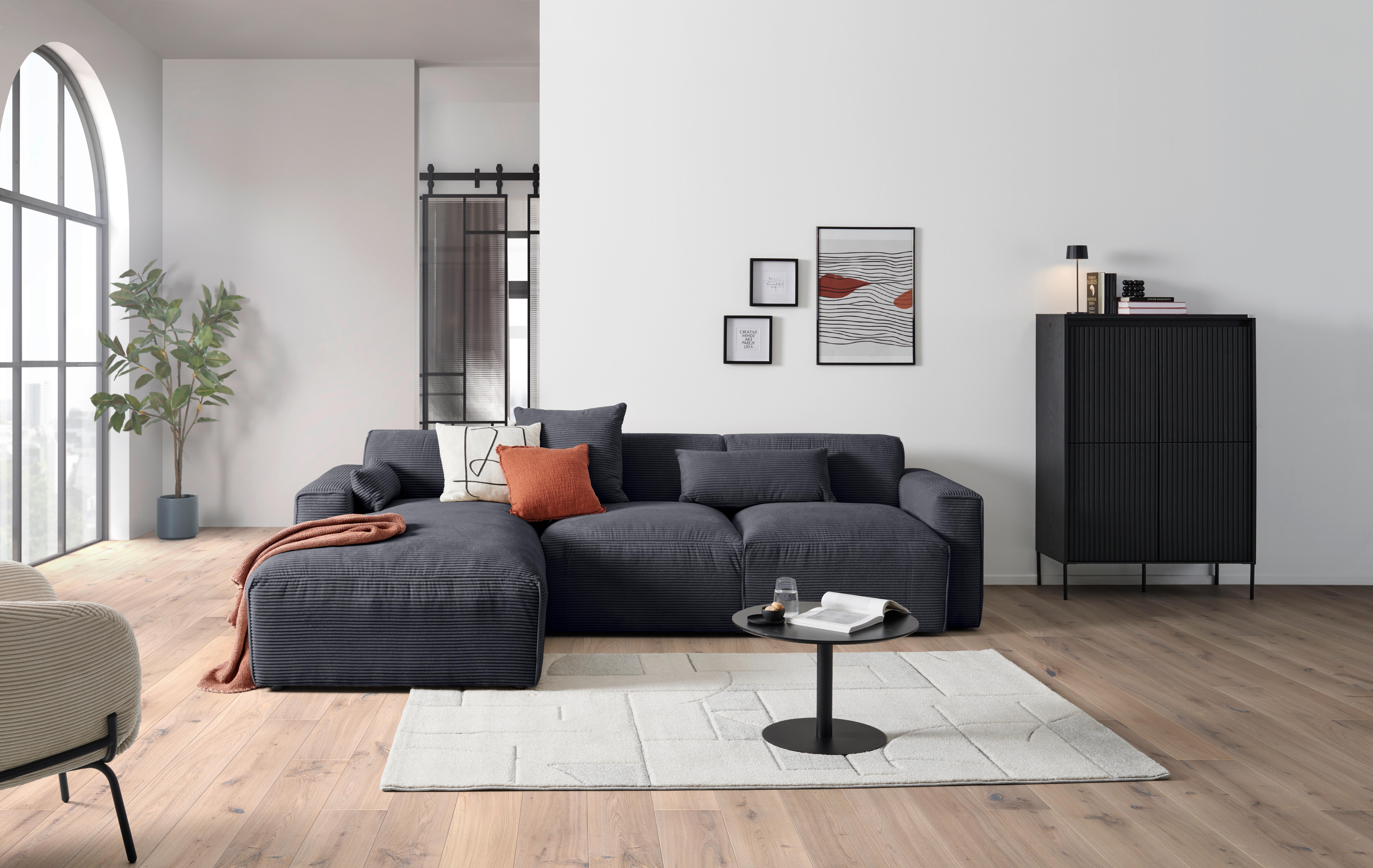 Ecksofa mit Zierkissen Pearl Graphitfarben 196x303 cm - Schwarz/Graphitfarben, Design, Textil (196/303cm) - Livetastic