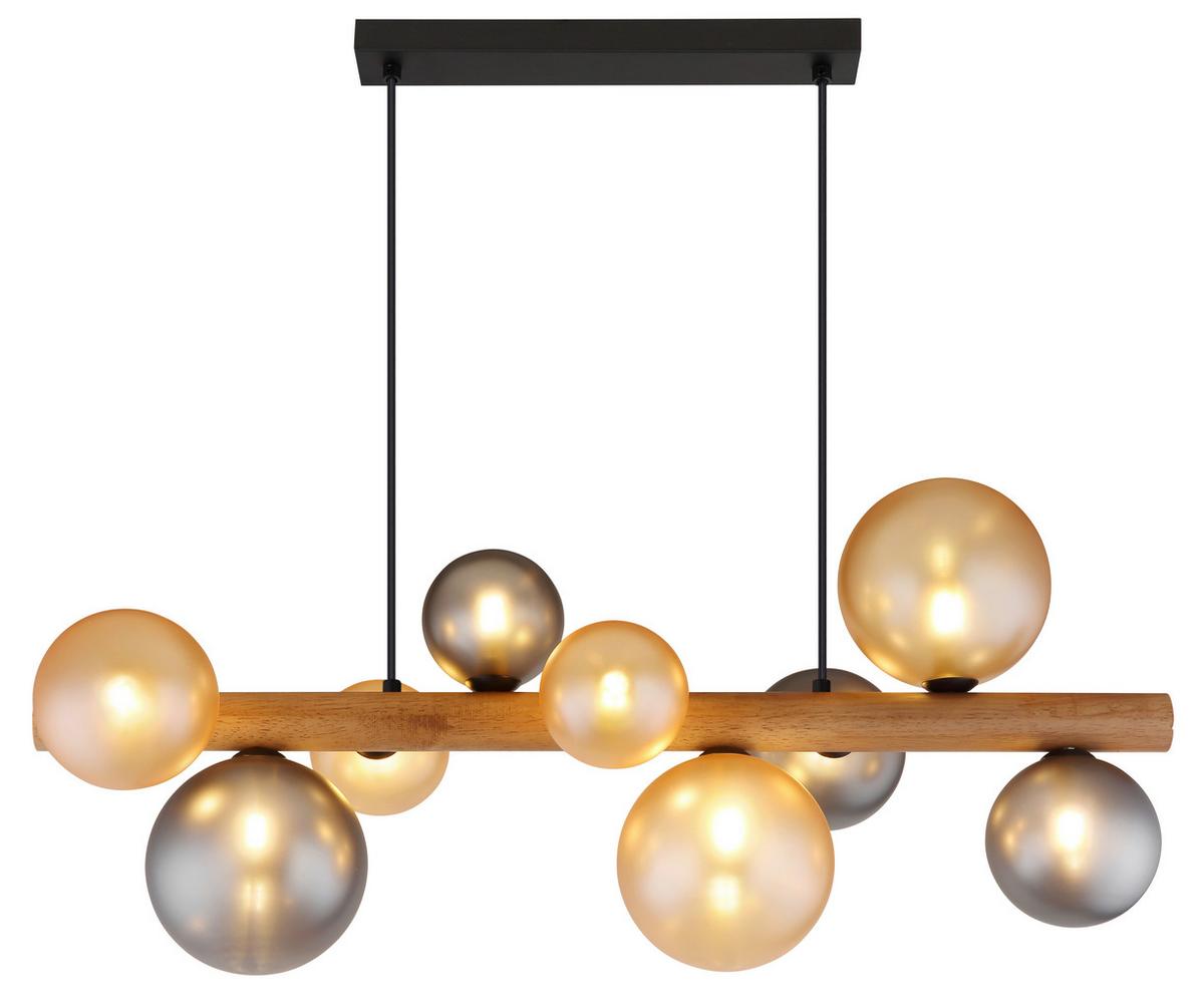 HÄNGELEUCHTE Exkl. 9xG9, 5W - Dunkelbraun/Schwarz, Basics, Glas/Holz (78/29/150cm) - Globo