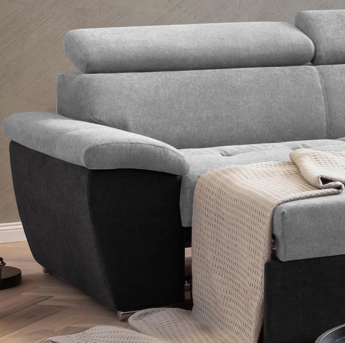 Ecksofa Mit Schlaffunktion Antero Und Bettkasten Hellgrau - Chromfarben/Silberfarben, Design, Textil (262/216cm) - Livetastic