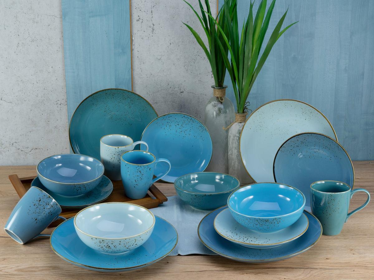 Kombinovaný servis AQUA NATURE, 16-dielny - modrá, Basics, keramika (34/31,5/33cm) - Creatable