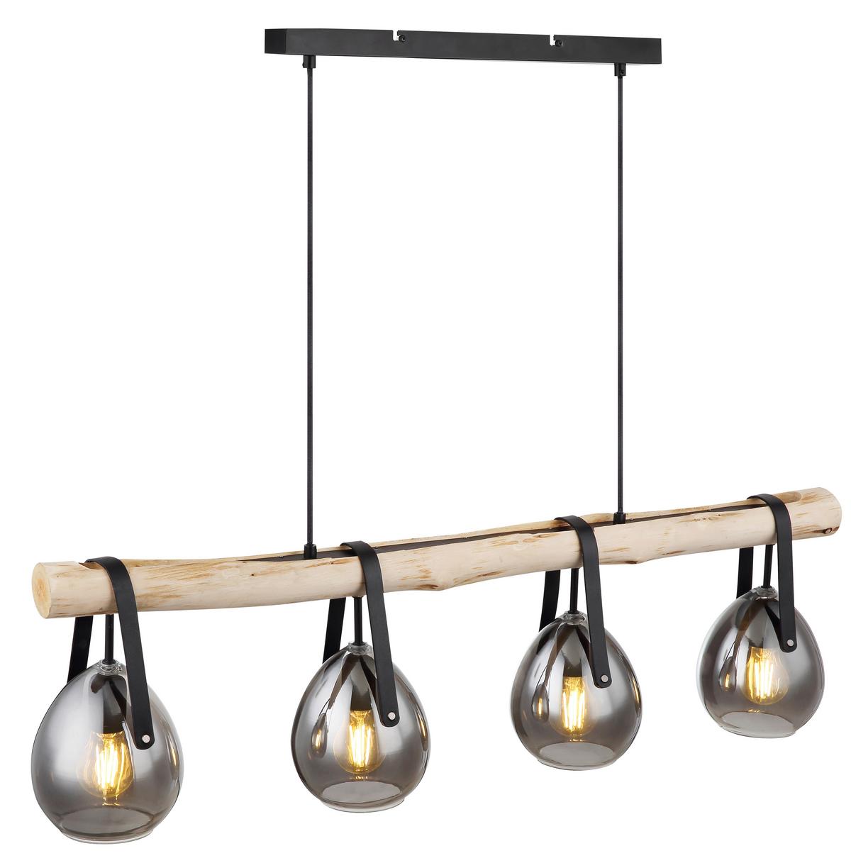 Hängeleuchte H: 117 cm 4-Flammig mit Rauchglas - Schwarz, Design, Glas/Metall (100/15/117cm) - Globo
