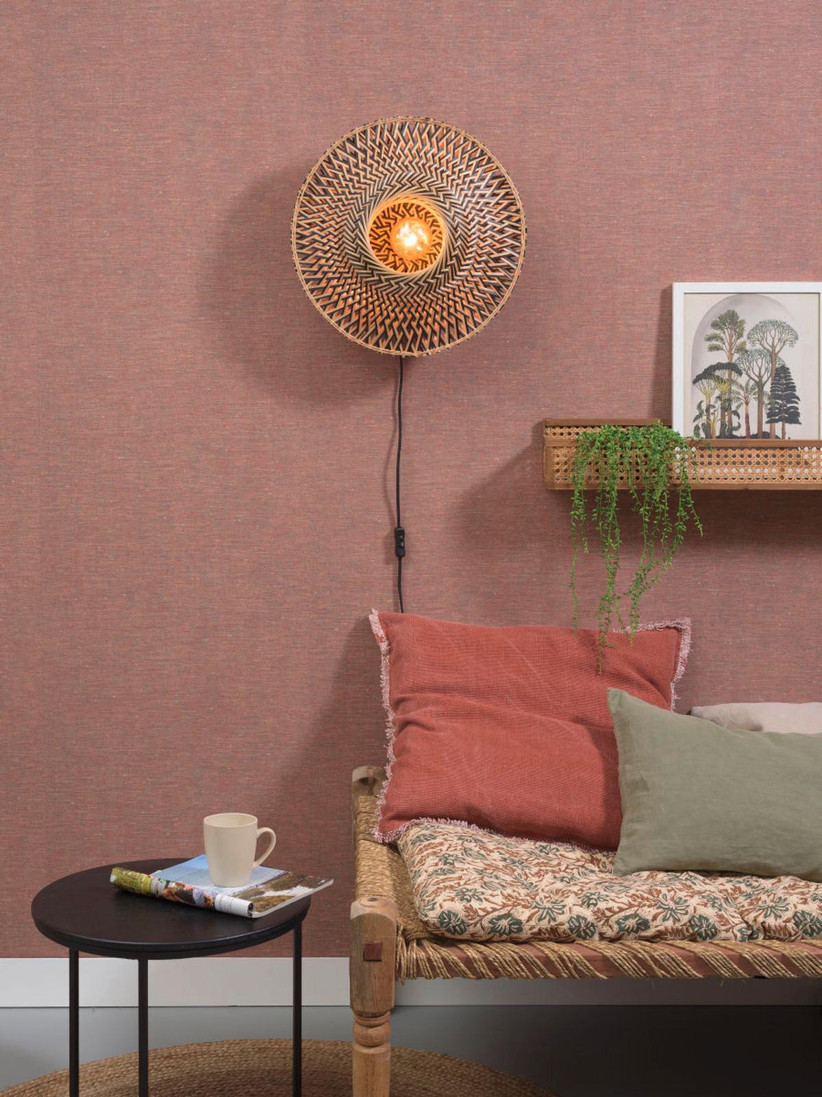 Wandleuchte Bali 1-flammig Mit Schnurschalter - Hellbraun/Schwarz, Design, Naturmaterialien/Metall (47/26cm) - Good & Mojo